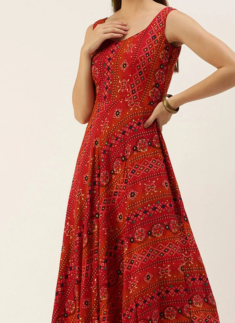 Teen Girls Teen Red Printed Viscose Gown After Six Wear 1 Teen Girls Teen Red Printed Viscose Gown After Six Wear