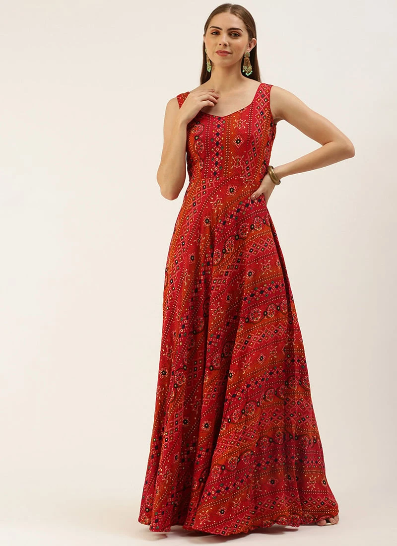 Teen Girls Teen Red Printed Viscose Gown After Six Wear 3 Teen Girls Teen Red Printed Viscose Gown After Six Wear - Image 3