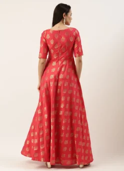 Red Taffeta Jacquard Half Circular Dress Festive Wear -Mahra Clothing Shop Red Taffeta Jacquard Half Circular Dress DRBS02204664 b
