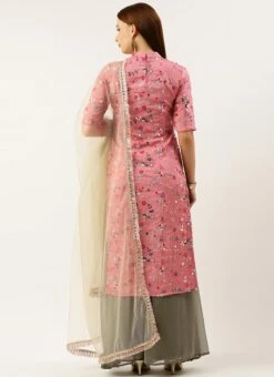 Teen Girls Rouge Pink Embroidered Collar Neck Palazzo Suit Festive Wear -Mahra Clothing Shop Rouge Pink Embroidered Collar Neck Palazzo Suit SLBS02301736 b 3
