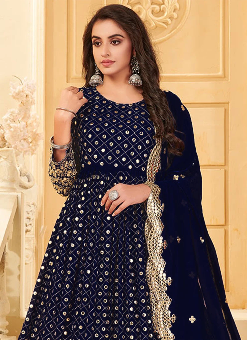 Royal Blue Georgette Mirror Embroidered Anarkali Suit Party Wear 4 Royal Blue Georgette Mirror Embroidered Anarkali Suit Party Wear - Image 4