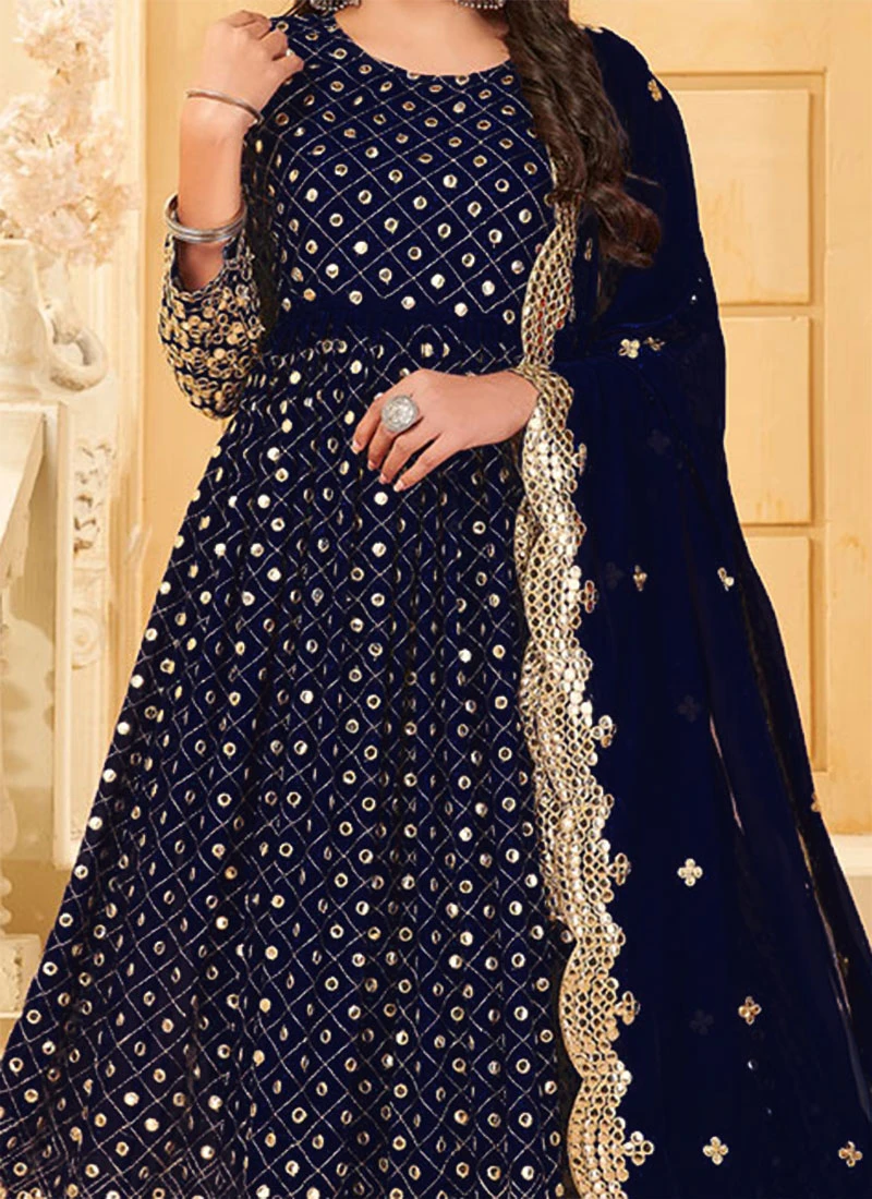 Royal Blue Georgette Mirror Embroidered Anarkali Suit Party Wear 1 Royal Blue Georgette Mirror Embroidered Anarkali Suit Party Wear