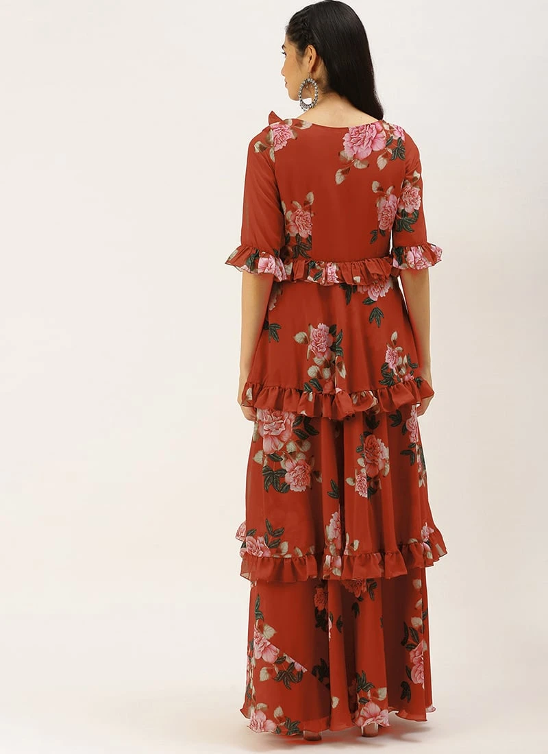 Rust Georgette Digital Printed Gown After Six Wear 4 Rust Georgette Digital Printed Gown After Six Wear - Image 4