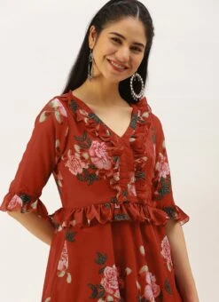 Rust Georgette Digital Printed Gown After Six Wear 14 Rust Georgette Digital Printed Gown After Six Wear -Mahra Clothing Shop Rust Georgette Digital Printed Gown DRBS02206242 rrc3