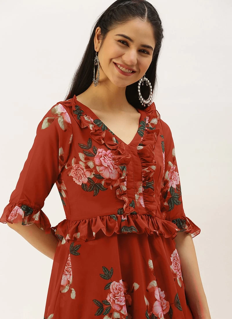 Rust Georgette Digital Printed Gown After Six Wear 7 Rust Georgette Digital Printed Gown After Six Wear - Image 7