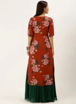 Rust Printed N Green Georgette Kurta Skirt Set After Six Wear -Mahra Clothing Shop Rust Printed N Green Georgette Kurta Skirt Set KSBS02107573 b