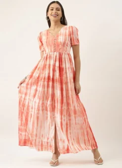 Rust Tie N Dye Dress After Six Wear -Mahra Clothing Shop Rust Tie N Dye Dress DRBS02202393 u