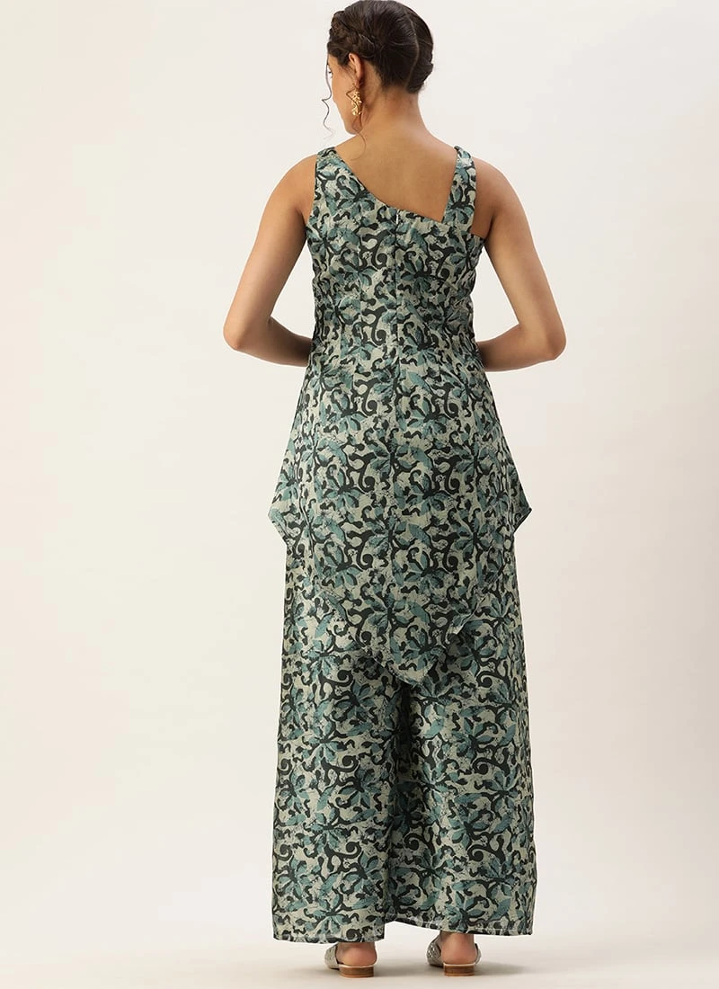 Top From Sage Green Art Silk Digital Printed Co Ords Set After Six Wear 4 Top From Sage Green Art Silk Digital Printed Co Ords Set After Six Wear - Image 4