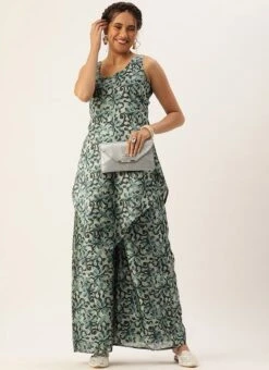 Bottom From Sage Green Art Silk Digital Printed Co Ords Set After Six Wear -Mahra Clothing Shop Sage Green Art Silk Digital Printed Co Ords Set IWBS02210898 u 1