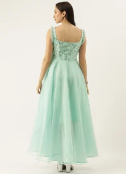 Sea Blue Embroidered Asymmetrical Gown Party Wear -Mahra Clothing Shop Sea Blue Embroidered Asymmetrical Gown IWBS02007303 b