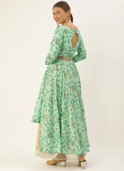 Sea Green Embroidered Asymmetrical Layered Gown Party Wear -Mahra Clothing Shop Sea Green Embroidered Asymmetrical Layered Gown IWBS02007259 b