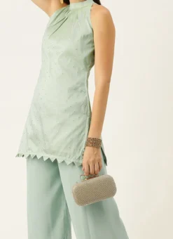 Sea Green Jacquard Kurta Festive Wear