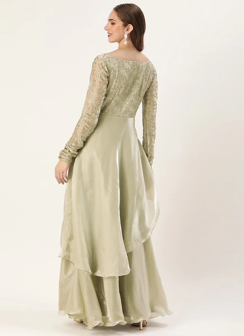 Teen Girls Silver Embroidered Jimmy Choo Layered Gown Party Wear 4 Teen Girls Silver Embroidered Jimmy Choo Layered Gown Party Wear - Image 4