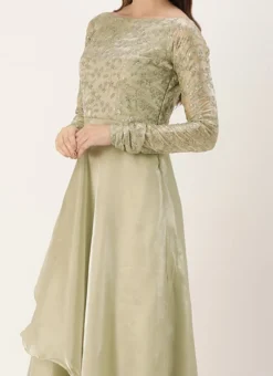 Teen Girls Silver Embroidered Jimmy Choo Layered Gown Party Wear