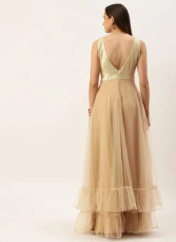 Teen Girls Silver Sequins Embroidered N Light Beige Net Gown Party Wear -Mahra Clothing Shop Silver Sequins Embroidered N Light Beige Net Gown IWBS02211072 b 1
