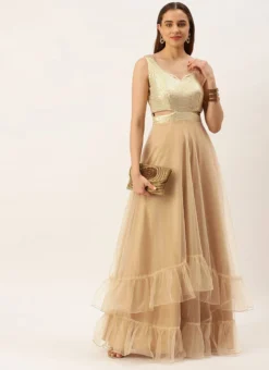 Teen Girls Silver Sequins Embroidered N Light Beige Net Gown Party Wear -Mahra Clothing Shop Silver Sequins Embroidered N Light Beige Net Gown IWBS02211072 u 1