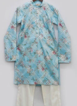 Sky Blue Cotton Gota N Printed Kurta Pyjama