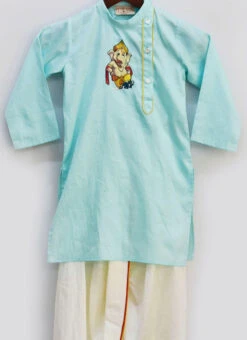 Sky Blue Cotton Patch Work Kurta Pyjama
