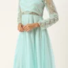 Teen Girls Sky Blue Net Embroidered Gown Party Wear