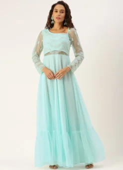 Teen Girls Sky Blue Net Embroidered Gown Party Wear 6 Teen Girls Sky Blue Net Embroidered Gown Party Wear -Mahra Clothing Shop Sky Blue Net Embroidered Gown IWBS02212626 u