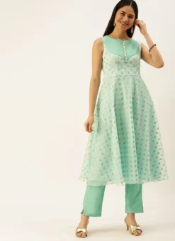 Sky Blue Organza Jacquard Kurta Set Festive Wear -Mahra Clothing Shop Sky Blue Organza Jacquard Kurta set KSBS02205930 u