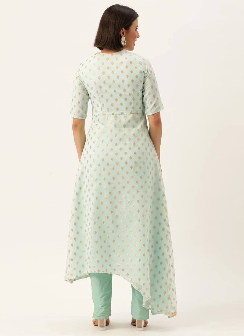 Teen Girls Sky Blue Organza Jacquard Sets N Suits Festive Wear 4 Teen Girls Sky Blue Organza Jacquard Sets N Suits Festive Wear - Image 4