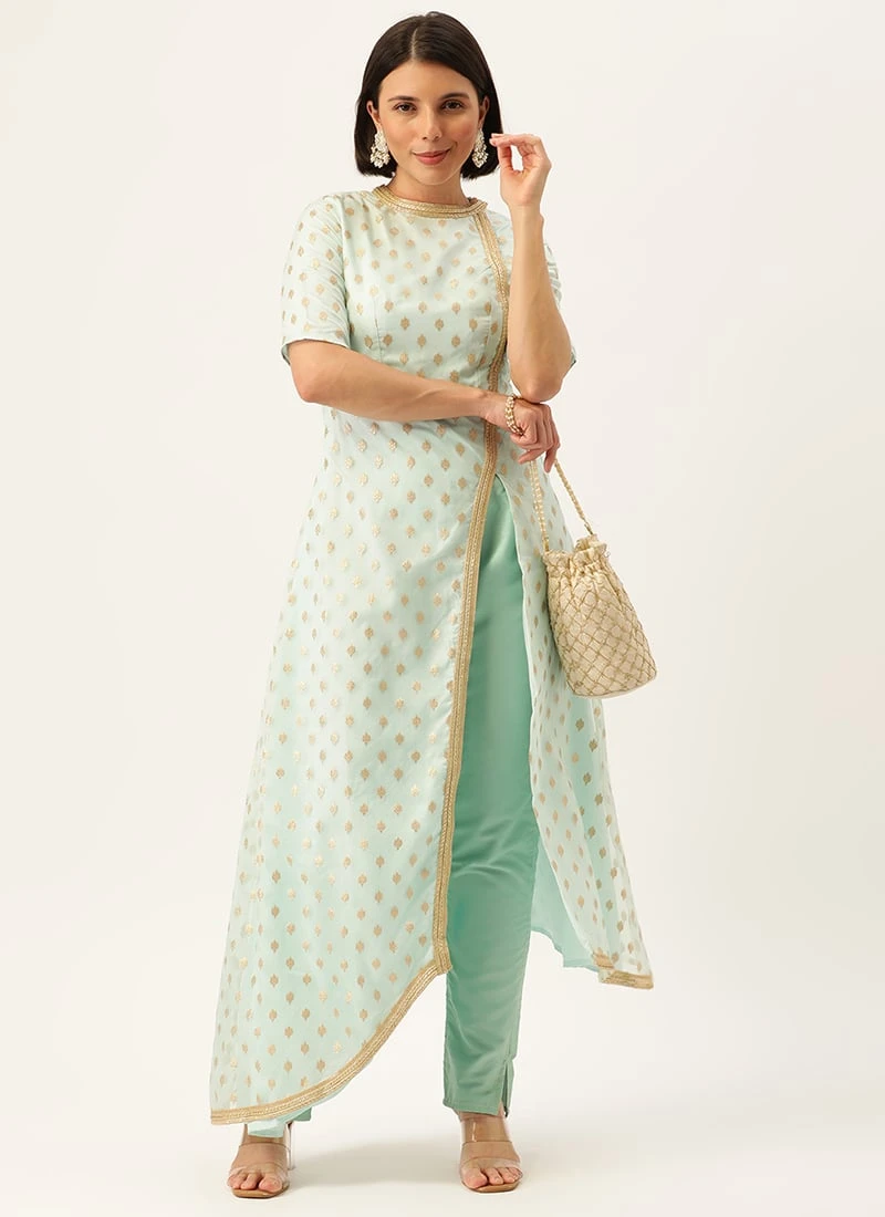 Teen Girls Sky Blue Organza Jacquard Sets N Suits Festive Wear 3 Teen Girls Sky Blue Organza Jacquard Sets N Suits Festive Wear - Image 3