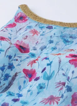 Sky Blue Printed Organza Asymmetrical Dress After Six Wear -Mahra Clothing Shop Sky Blue Printed Organza Asymmetrical Dress DRBS02105407 rrc1