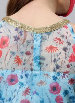 Sky Blue Printed Organza Asymmetrical Dress After Six Wear -Mahra Clothing Shop Sky Blue Printed Organza Asymmetrical Dress DRBS02105407 rrc2