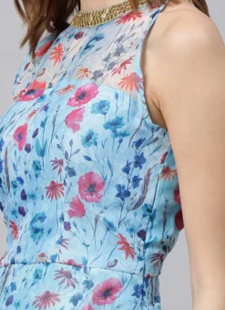 Sky Blue Printed Organza Asymmetrical Dress After Six Wear -Mahra Clothing Shop Sky Blue Printed Organza Asymmetrical Dress DRBS02105407 rrc3