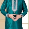 Teal Art Silk Kurta Pyjama Set