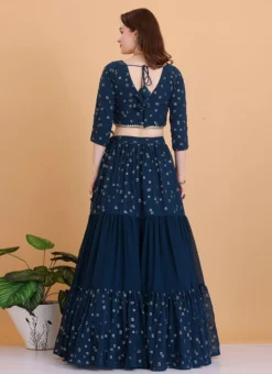 Teen Girls Teal Blue Embroidered Georgette Tiered Lehenga Set Festive Wear -Mahra Clothing Shop Teal Blue Embroidered Georgette Tiered Lehenga Set GHBS02304083 b 1