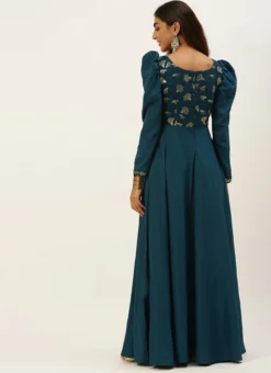 Teen Girls Teal Blue Georgette Embroidered N Art Silk Gown Party Wear -Mahra Clothing Shop Teal Blue Georgette Embroidered N Art Silk Gown IWBS02205034 b