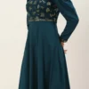 Teen Girls Teal Blue Georgette Embroidered N Art Silk Gown Party Wear