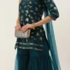 Teen Girls Teal Blue Georgette Embroidered Palazzo Suit Festive Wear