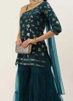 Teen Girls Teal Blue Georgette Embroidered Palazzo Suit Festive Wear
