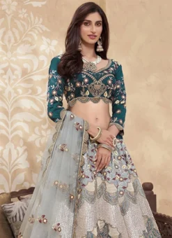 Teal Blue Soft Silk Mirror Work Umbrella Lehenga Wedding Wear -Mahra Clothing Shop Teal Blue Soft Silk Mirror Work Umbrella Lehenga GHSAK42101040 b