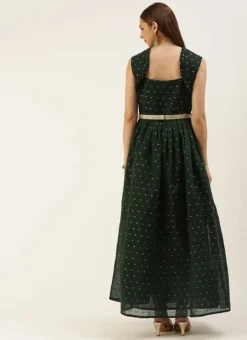 Teal Green Art Silk Cotton Jacquard Dress After Six Wear -Mahra Clothing Shop Teal Green Art Silk Cotton Jacquard Dress DRBS02212464 b