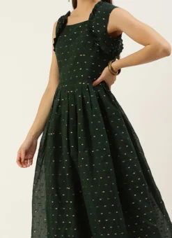 Teal Green Art Silk Cotton Jacquard Dress After Six Wear