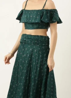 Teal Green Art Silk Foil Print Lehenga Set Festive Wear