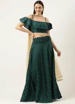 Teal Green Art Silk Foil Print Lehenga Set Festive Wear -Mahra Clothing Shop Teal Green Art Silk Foil Print Lehenga Set GHBS02301053 u