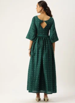 Teal Green Art Silk Foil Printed Maxi Dress Festive Wear -Mahra Clothing Shop Teal Green Art Silk Foil Printed Maxi Dress DRBS02211113 b