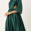 Teal Green Art Silk Foil Printed Maxi Dress Festive Wear