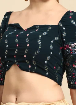 Teal Green Embroidered Blouse Festive Wear