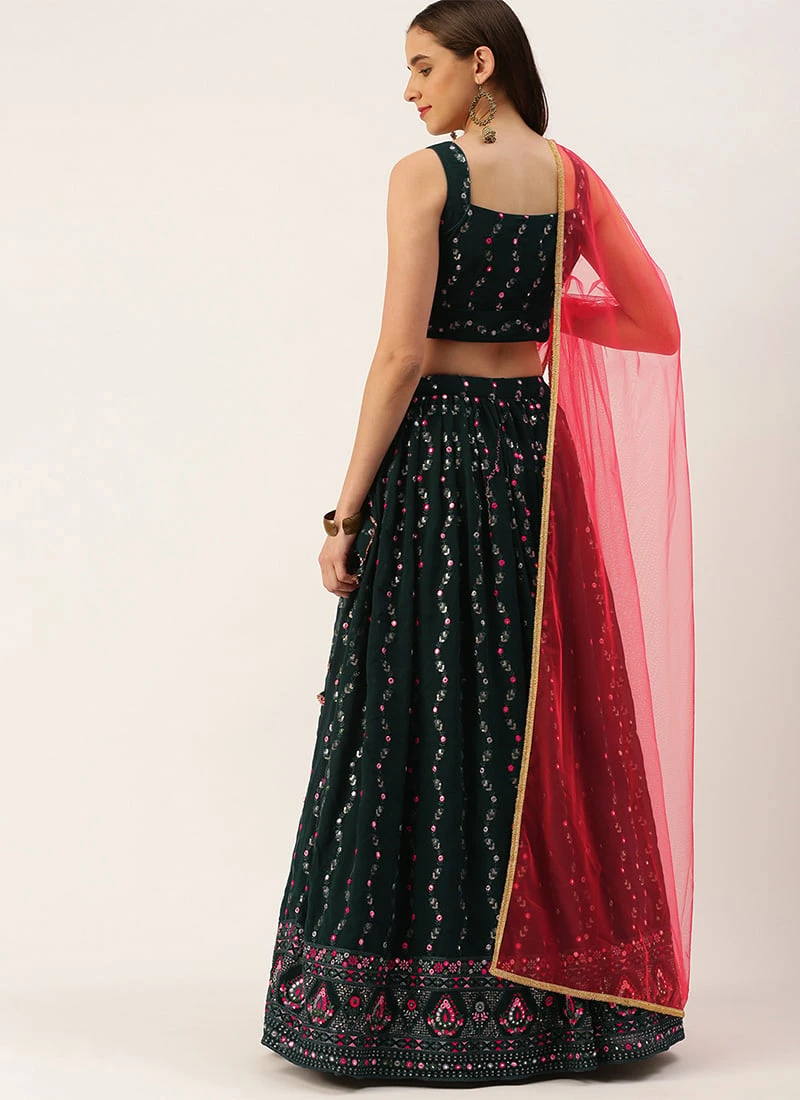 Teen Girls Teal Green Georgette Sequins Embroidered Lehenga Festive Wear 4 Teen Girls Teal Green Georgette Sequins Embroidered Lehenga Festive Wear - Image 4