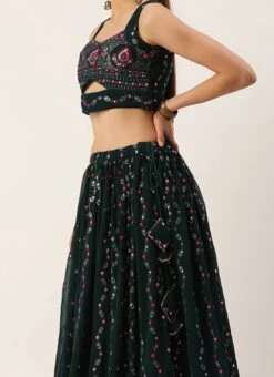 Teen Girls Teal Green Georgette Sequins Embroidered Lehenga Festive Wear