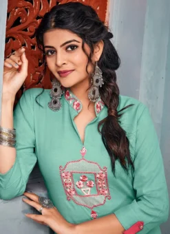 Teal Green Rayon Kurta Straight Pant Suit Party Wear -Mahra Clothing Shop Teal Green Rayon Kurta Straight Pant Suit KRSSSLI8016 b