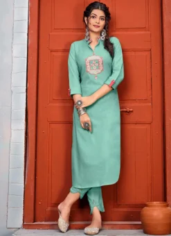 Teal Green Rayon Kurta Straight Pant Suit Party Wear -Mahra Clothing Shop Teal Green Rayon Kurta Straight Pant Suit KRSSSLI8016 u