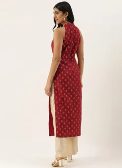 Teen Girls Beige N Maroon Halter Neck Style Kurta Set Festive Wear -Mahra Clothing Shop Teen Girls Beige N Maroon Halter Neck Style Kurta Set TGKSBS02102847 b