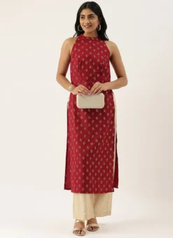 Teen Girls Beige N Maroon Halter Neck Style Kurta Set Festive Wear -Mahra Clothing Shop Teen Girls Beige N Maroon Halter Neck Style Kurta Set TGKSBS02102847 u